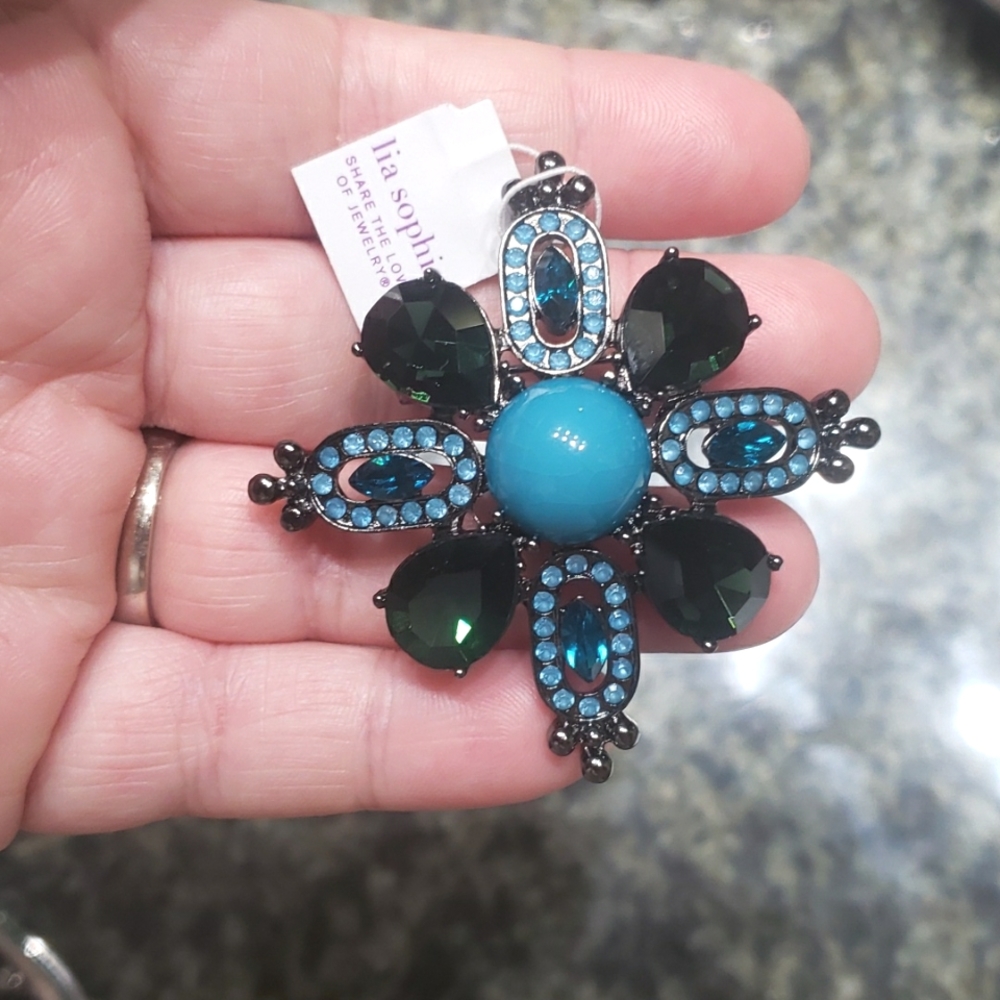 Lia Sophia pendant brooche pin turquoise emerald